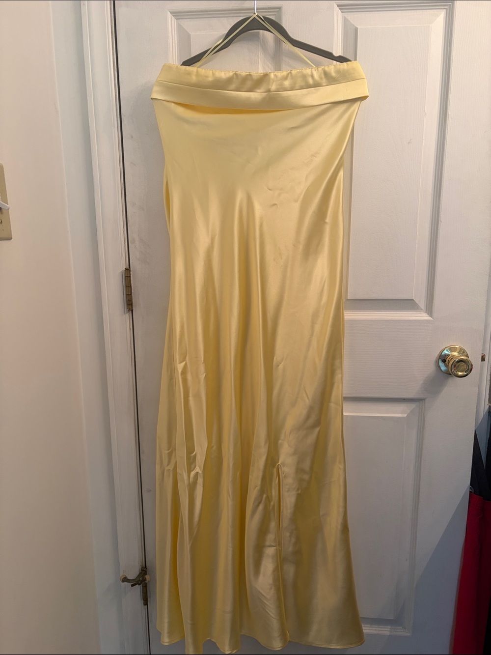 Strapless Yellow Satin Maxi Dress - Altar’d State